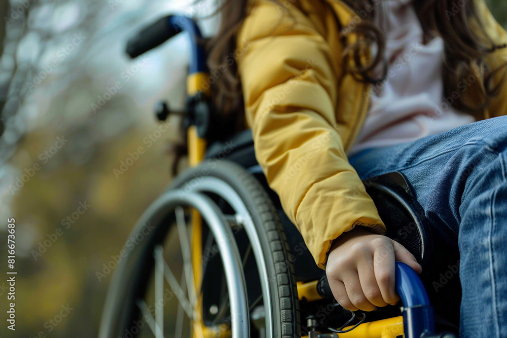 Generated by AI illustration of disabled man woman person using wheelchair on city nature park outdoors disability insurance Generated by AI illustration of disabled man woman person using wheelchair on city nature park outdoors disability insurance