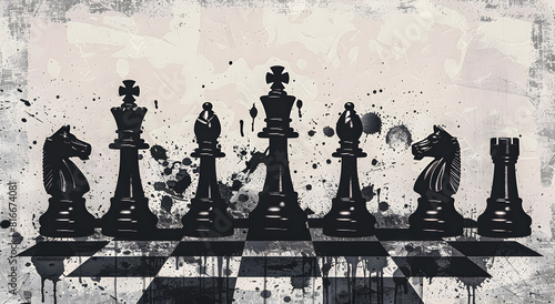 Black chess pieces on the board.