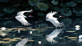 湖の上を優雅に飛ぶ鶴