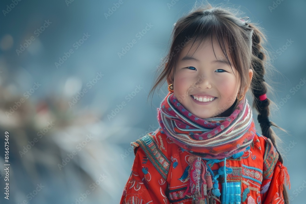 Portrait of a cheerful little girl with a bright scarf and warm clothes enjoying a winter day Portrait of a cheerful little girl with a bright scarf and warm clothes enjoying a winter day