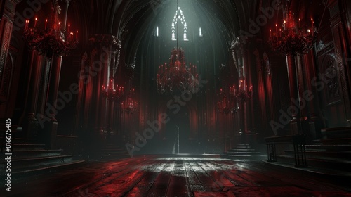 Gothic Art of a dark, atmospheric VR room where users explore the chilling effects of cryptocurrency scams, mysterious and ornate