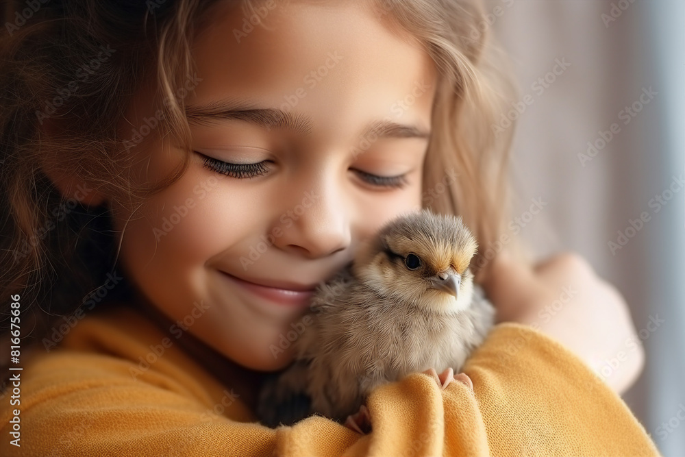 Close up portrait of a cute girl interacting with animal generative AI Close up portrait of a cute girl interacting with animal generative AI