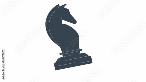 Knight figure jumping black glyth 2D object animation. Playing strategical game hobby monochrome linear cartoon 4K video. Horse shaped chess piece animated item isolated on white background photo