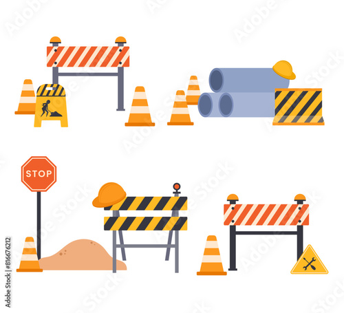 Flat construction tools collection illustration