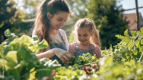 mother and daughter in garden
 photo