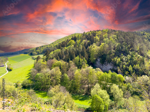 View over the Ahorntal in Franconian Switzerland, Bavaria germany at sunset photo