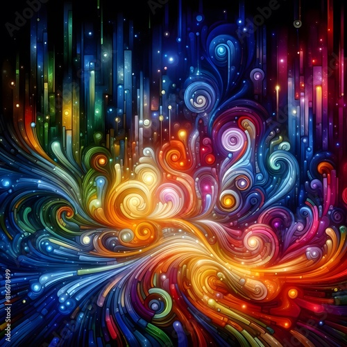 Vibrant Vertex abstract colorful shapes swirling and converging in a radiant display