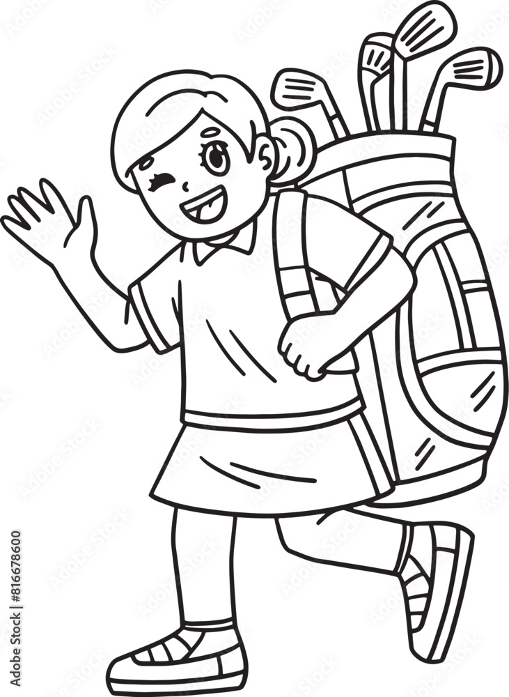 Golf Female Golfer Carrying Bag Isolated Coloring Golf Female Golfer Carrying Bag Isolated Coloring