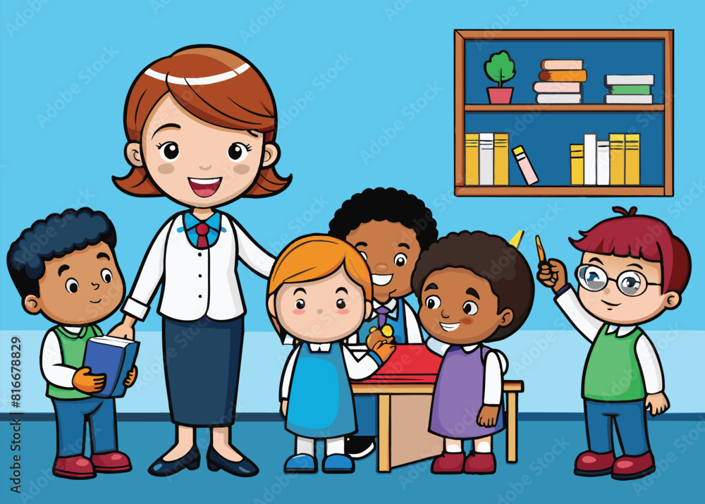 Teacher with Boy and girls learning Teacher with Boy and girls learning