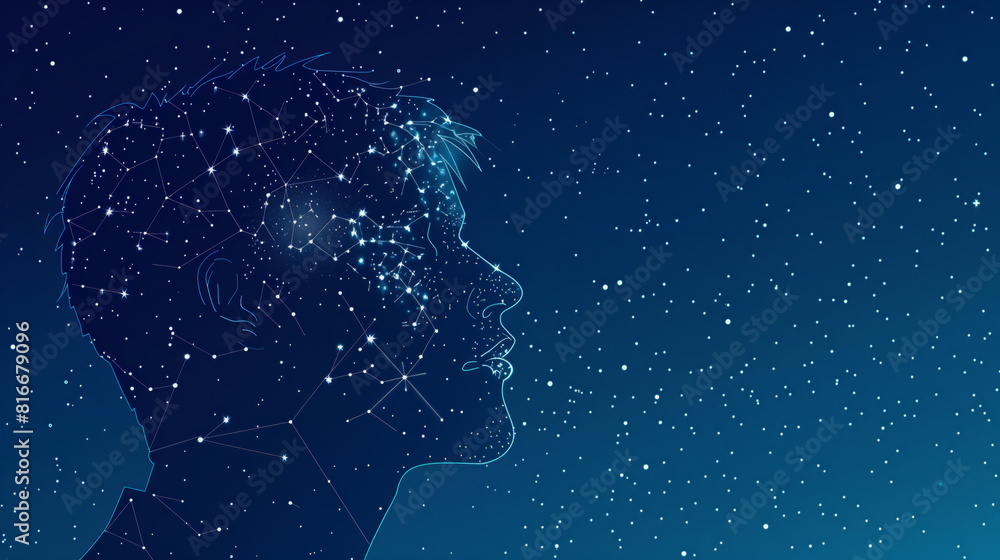 a man drawn on points that are connected by stars, constellations