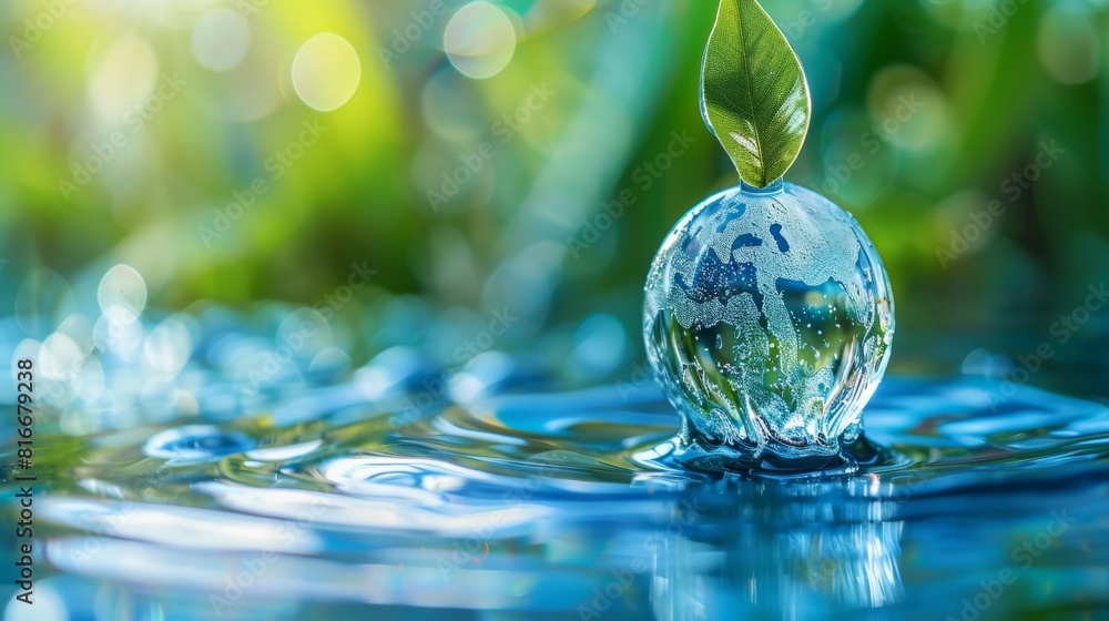Planet earth shaped water droplet water conservation concept with space for text Planet earth shaped water droplet water conservation concept with space for text