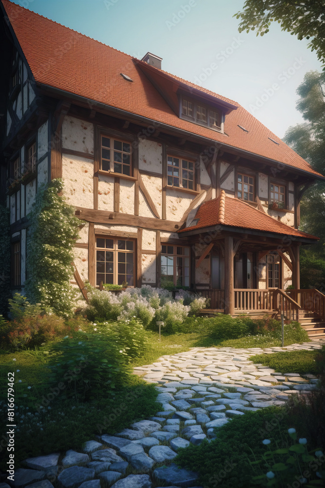 Traditional private house in Fachwerk architectural style. Traditional private house in Fachwerk architectural style.