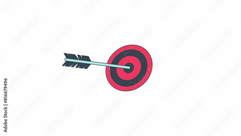 Arrow hitting target line 2D object animation. Archery sports competition. Successful shot flat color cartoon 4K video, alpha channel. Business goal reaching animated item on white background Arrow hitting target line 2D object animation. Archery sports competition. Successful shot flat color cartoon 4K video, alpha channel. Business goal reaching animated item on white background