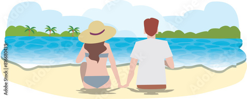 夏に恋人と海水浴イラスト