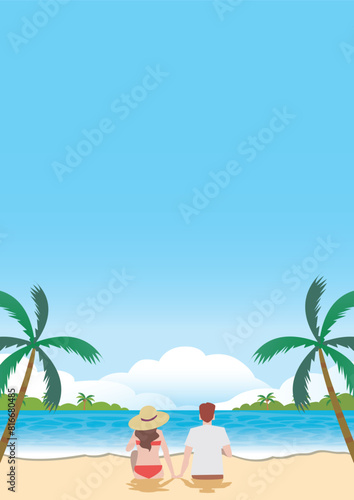 夏に恋人と海水浴イラスト