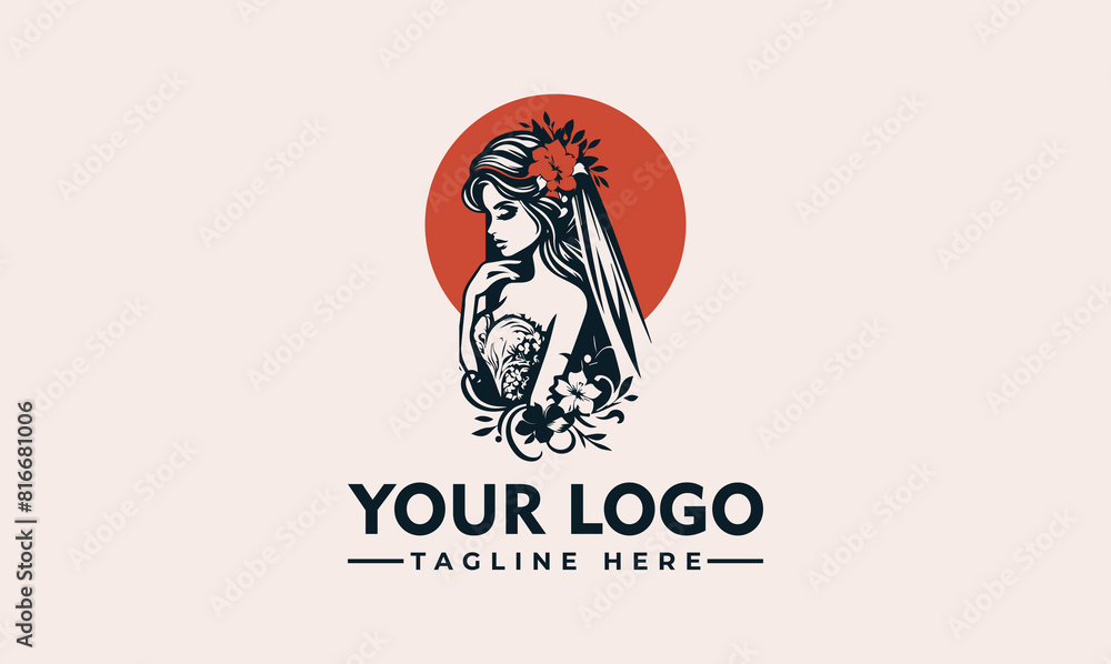 woman wedding dress vector logo illustration woman bride in a bridal wedding dress illustration vector logo