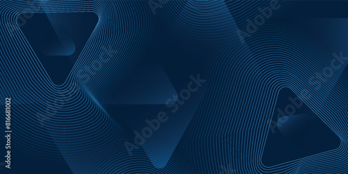 Modern abstract blue background with glowing geometric lines. Blue gradient rounded triangle shape design. Futuristic technology concept. Suit for business, brochure, website, corporate, poster