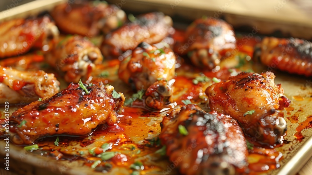 Sauce and chicken wings on a baking sheet Sauce and chicken wings on a baking sheet