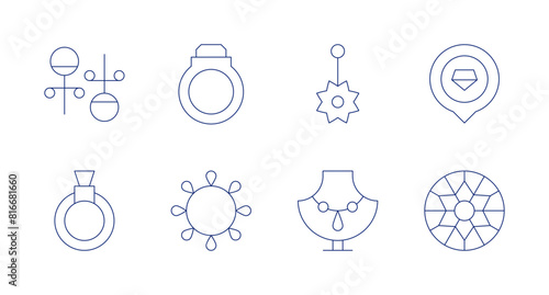 Jewelry icons. Editable stroke. Containing earrings, ring, diamondring, bracelet, necklace, piercing, gems, locationpin. photo