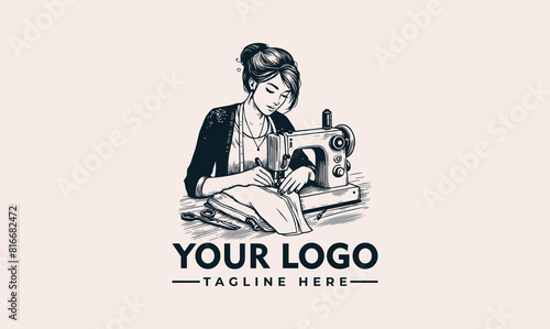woman sewing vector logo illustration woman working on a sewing machine