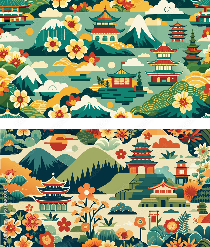 Chinese landscape pattern background vector