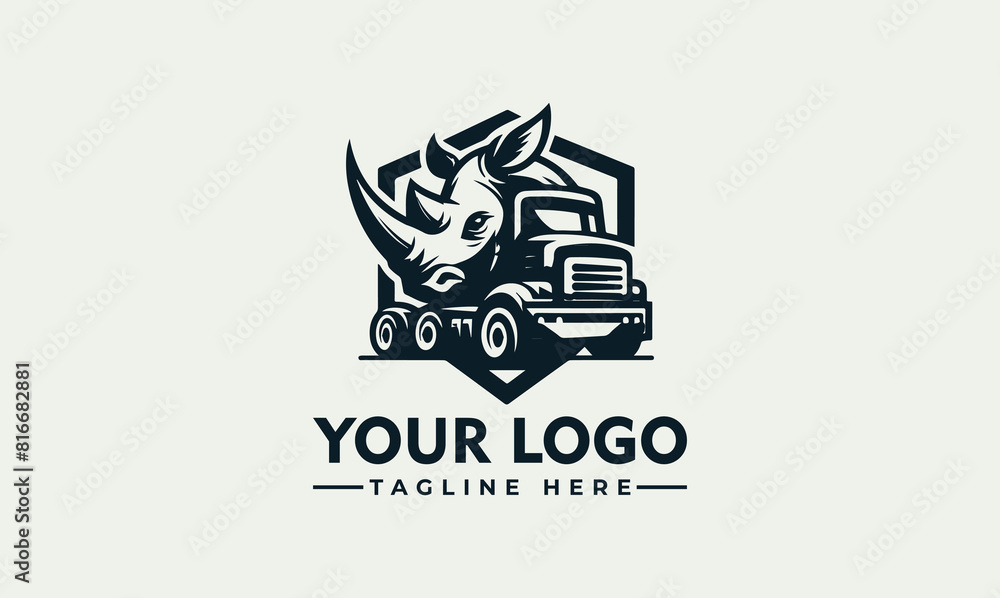 rhino truck vector logo illustration bold and eye catching rhinoceros and truck vector illustration