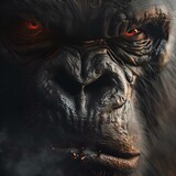 AI generated illustration of a black gorilla with glowing eyes
