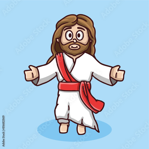 Cartoon style character illustration of god jesus, with a friendly and loving face, suitable for celebrating the ascension of god jesus, Easter, worship service, or spiritual material.