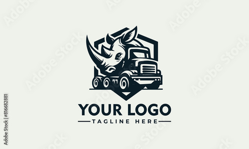rhino truck vector logo illustration bold and eye catching rhinoceros and truck vector illustration