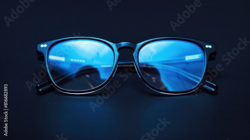 Anti blue light computer glasses on the black background. Generative AI © Hokmiran