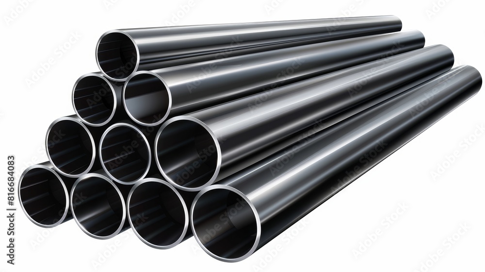 Isolated stack of steel pipes. Set of straight metal or pvc pipes for conduit, factory or construction. Isolated stack of steel pipes. Set of straight metal or pvc pipes for conduit, factory or construction.
