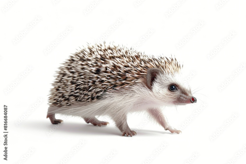 A cute hedgehog walking on a plain white background. Suitable for various design projects A cute hedgehog walking on a plain white background. Suitable for various design projects