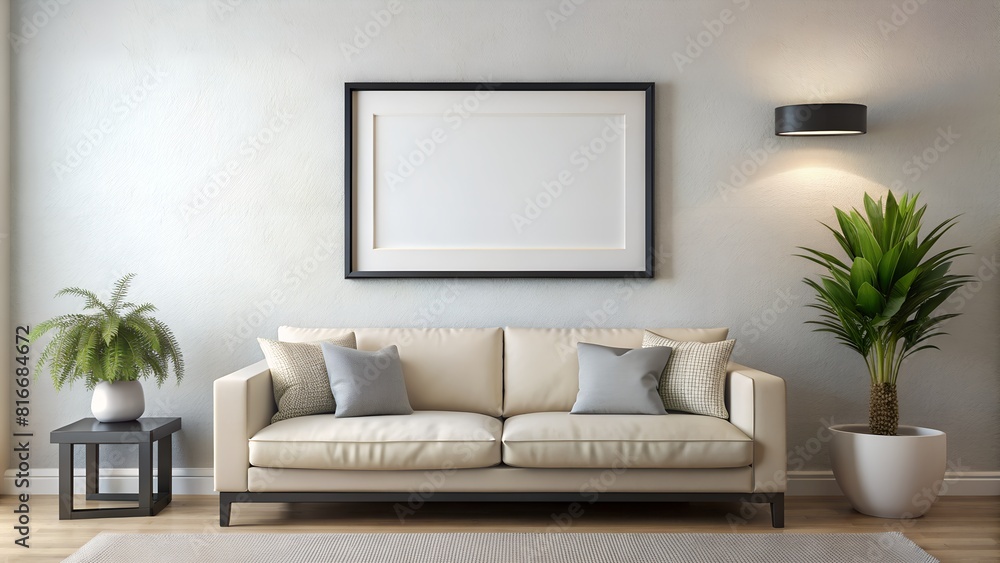 Obraz premium Frame mockup, ISO A paper size. Home Office wall poster mockup. Interior mockup with office background. Modern interior design. 