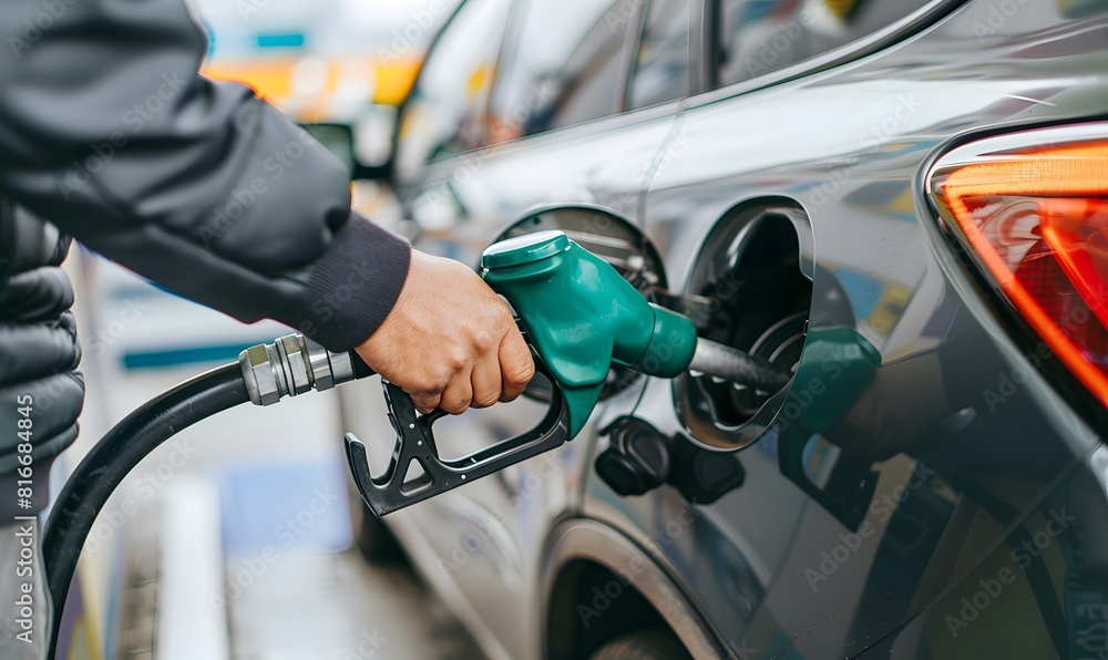 man refueling car with gasoline at gas station, Generative AI man refueling car with gasoline at gas station, Generative AI
