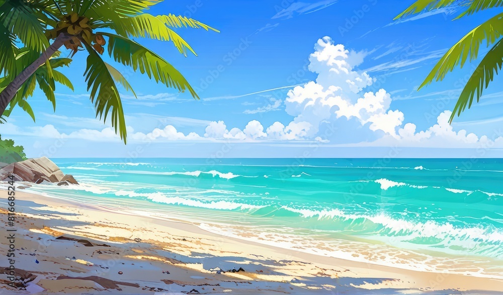Naklejka premium beach with palm trees and sea