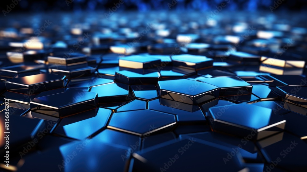 Fototapeta premium Abstract Technological Hexagonal Background with Blue and Metallic Tiles