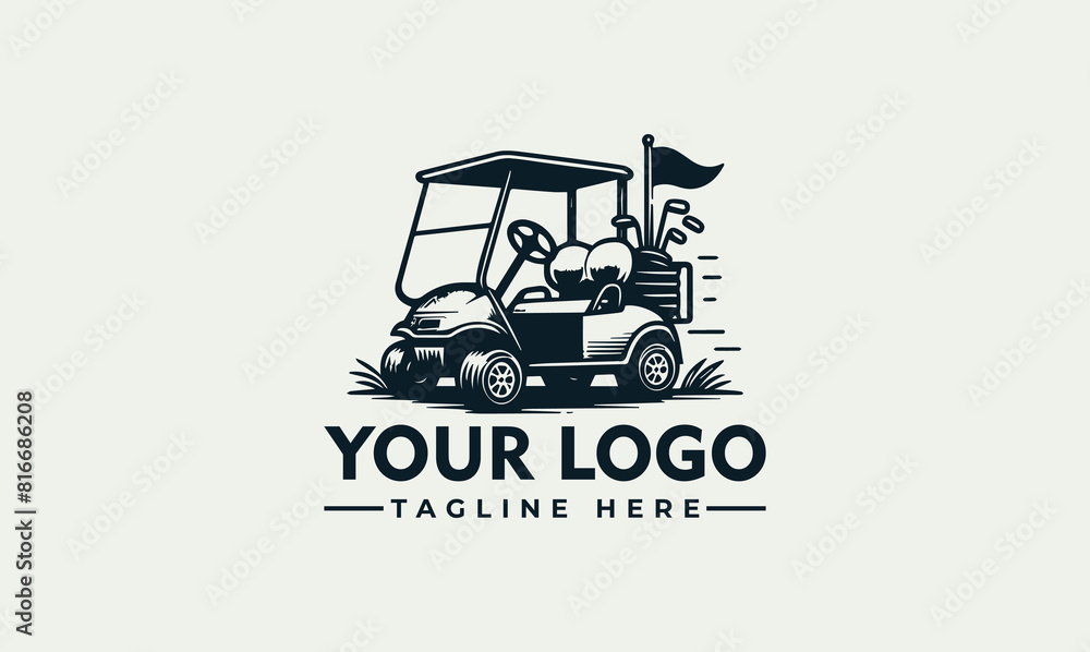 golf cart vector logo concept detailed vintage etching style drawing golf cart logo vector illustration vector