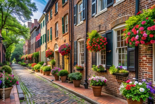 Picturesque Urban Street with Historic Townhouses