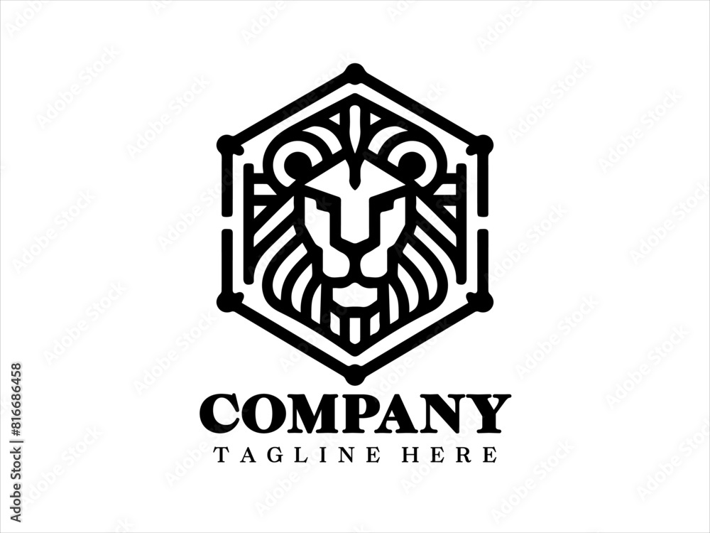 Hexagon Lion Logo Design Vector Template