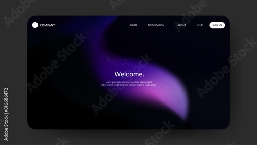 Abstract wave futuristic design of landing page. retro gradient mesh dark concept website design
