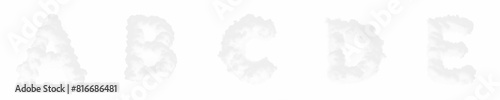 A B C D E - Transparent background PNG Set of transparent letters from the alphabet made of white smoke, fog, clouds, smog. Unique cutout collection.