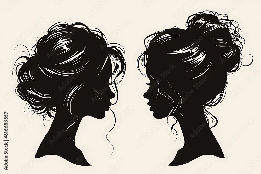 Silhouette of a cute lady. The model girl shows a hairstyle on medium and short hair, for hair dresser, logos, cards