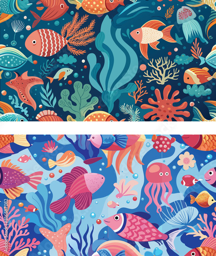 Undersea background coral reefs, octopus and fish pattern © Tri Endah Wanito