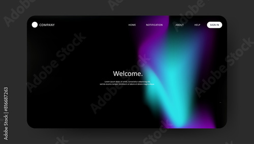 Abstract wave futuristic design of landing page. retro gradient mesh dark concept website design