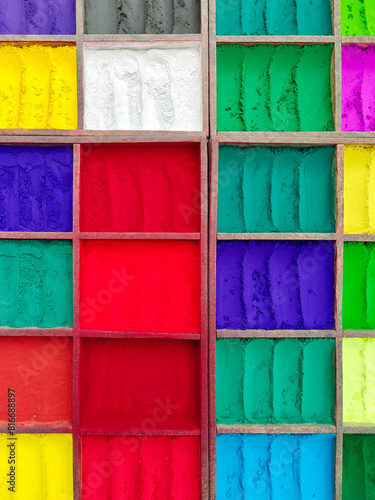 Multicolor vivid powder for sale in the street market, Kathmandu Valley