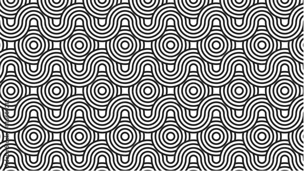 Seamless pattern circles and wavy lines shape overlapping Seamless pattern circles and wavy lines shape overlapping