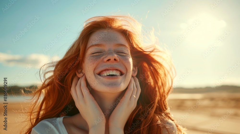 Smiling Redhead Woman in Sunlight Smiling Redhead Woman in Sunlight