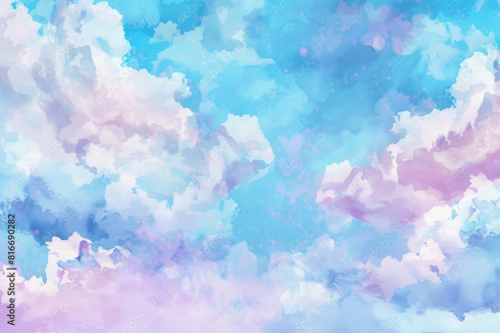 Fototapeta premium A serene painting of clouds in a clear blue sky. Perfect for adding a touch of tranquility to any project