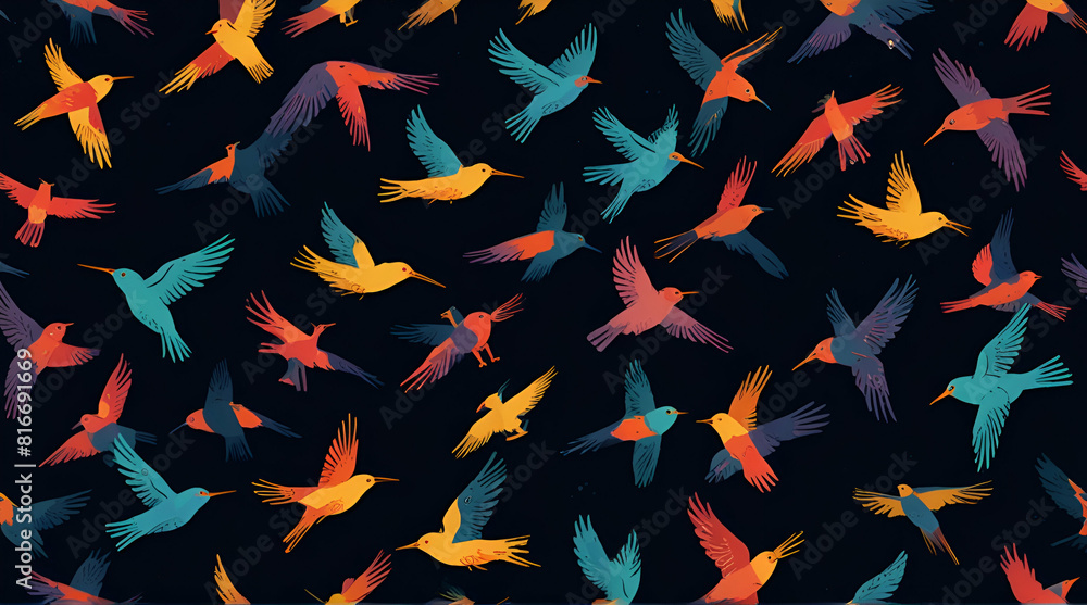 A colorful pattern of birds with a blue background,Generative.Ai A colorful pattern of birds with a blue background,Generative.Ai