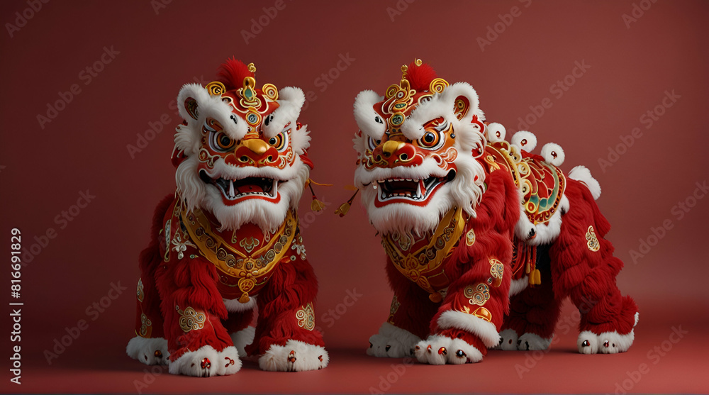 3D rendering of a cartoon image of a Chinese child performing a lion dance to celebrate the Chinese New Year,Generative.Ai
